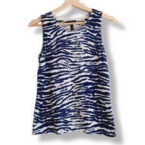 LAFAYETTE 148 Fine Knit Sleeveless Shell Top Blue & White Animal Pattern Sz S